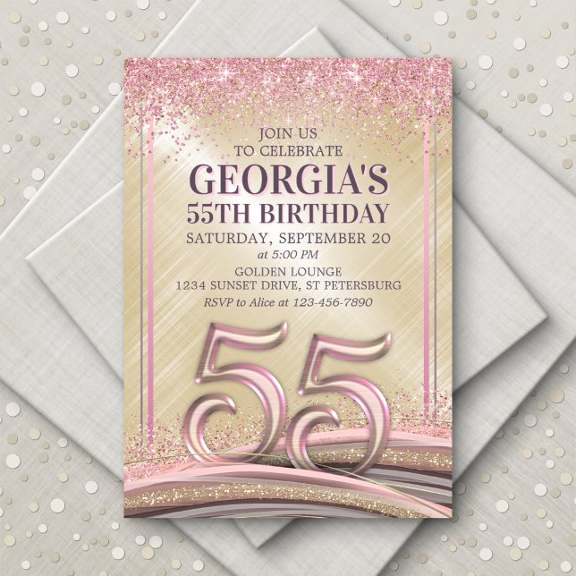 Womens Glam 55th Birthday Invitation (Creator Uploaded)