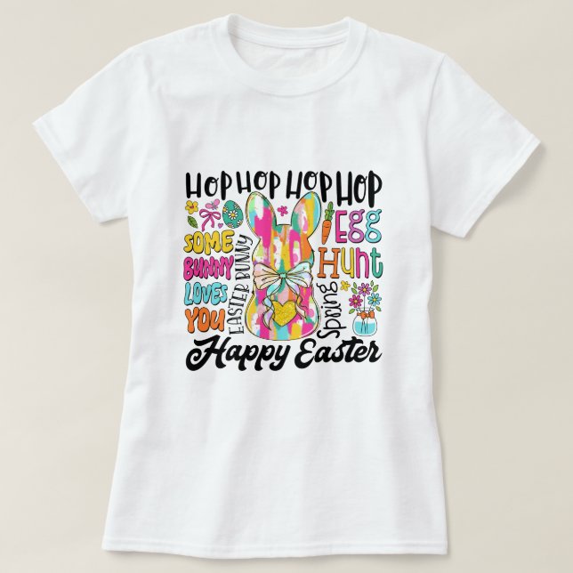 Womens Glitter Easter Bunny Typography T-Shirt (Design Front)