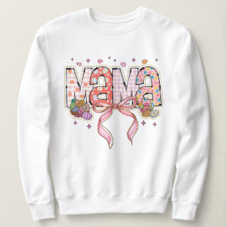 Womens Glitter Easter Mama Coquette Bow Sweatshirt
