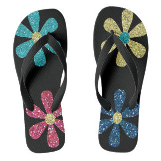 women's glitter floral flip flops