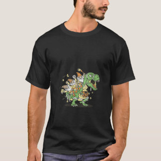 Womens Gnome On Tyrannosaurus Rex Dinosaur Hallowe T-Shirt