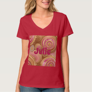 Women's Gold Pink AI Art V-Neck T-Shirt