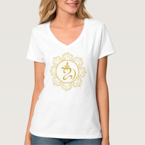 Womens Golden Balinese Om with Lotus Yoga Shirt