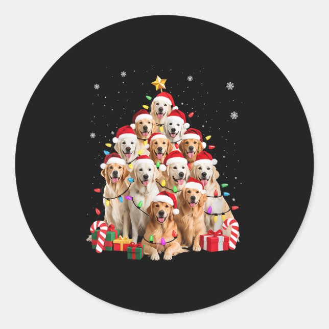Womens Golden Retriever Christmas Tree Ornament De Classic Round Sticker (Front)