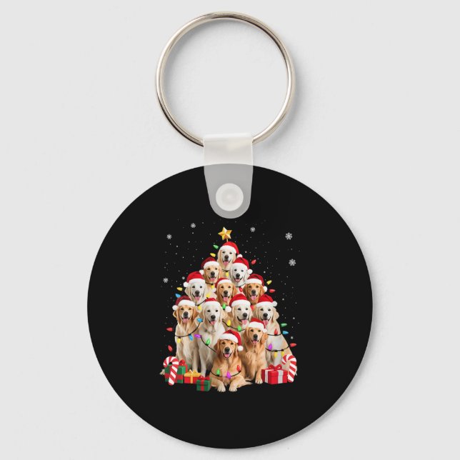 Womens Golden Retriever Christmas Tree Ornament De Keychain (Front)