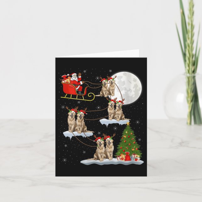 Womens Golden Retriever Dog Santa Sleigh Flying Fu Card (Front)