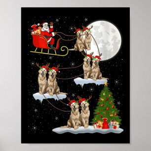 Womens Golden Retriever Dog Santa Sleigh Flying Fu Poster