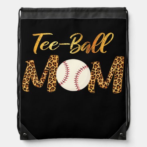 Womens Goldish Tee ball Mom Leopard Design Funny Drawstring Bag