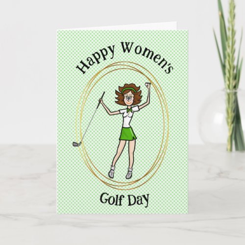 Womens Golf Day Greeting Card Brunette Golfer