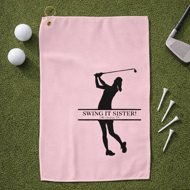Womens Golf Silhouette Personalized Monogram City Towel (Personalize with Initials, City and State.  Change the caption too, if you wish!)