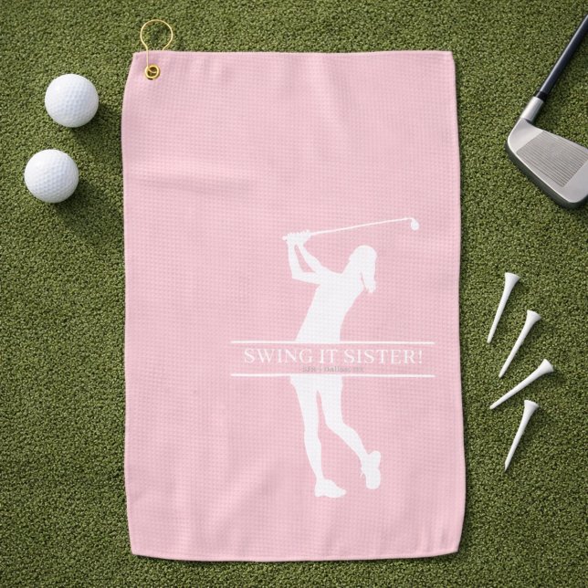 Womens Golf Silhouette Personalized Monogram City Towel (Personalize with initials, city and state.  Edit caption too, if you wish.)