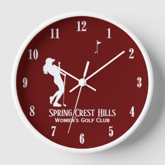 Women's Golf Two Lines Personal Maroon  Clock