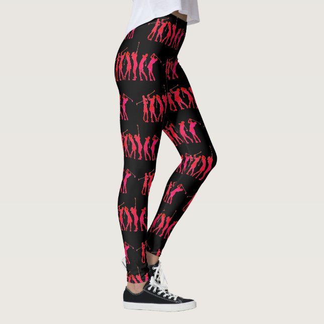 Women's Golfing Hot Pink Ombre to Red on Black Leggings (Right)
