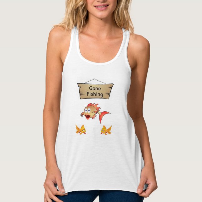 womens gone fishing tank top shirt (Front)