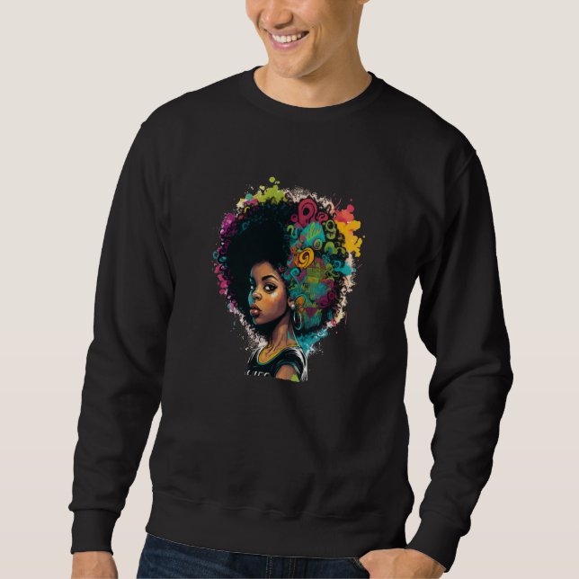 Womens Graffiti Afro Black Women African American  Sweatshirt (Front)