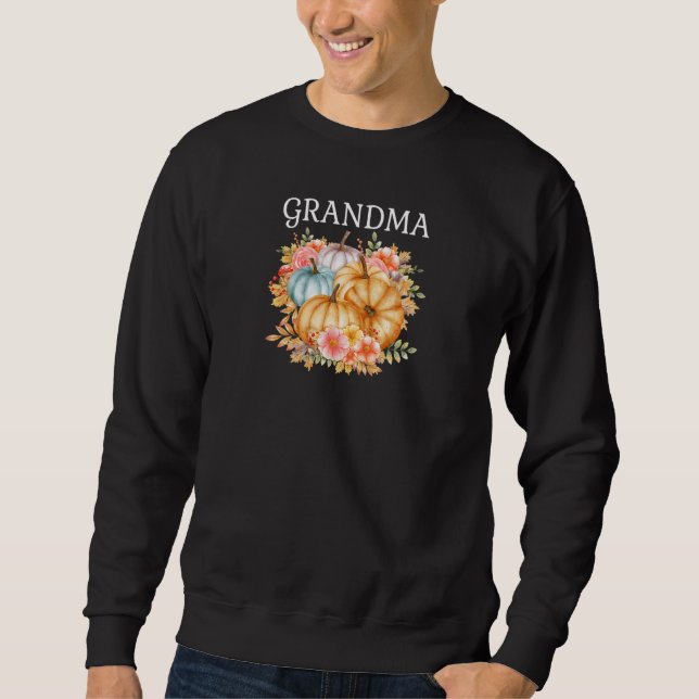 Womens Grandma Colorful Pumpkins Fall Autumn Flowe Sweatshirt (Front)