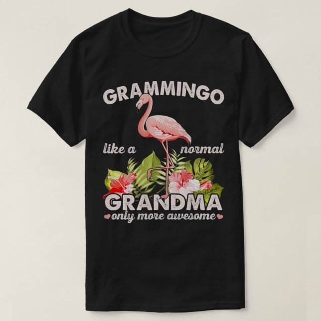 Womens Grandma Pink Flamingo Mother's Day Floral C T-Shirt (Design Front)