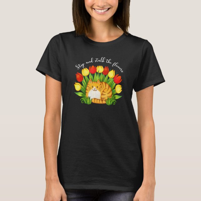 Women's Graphic Cat Mom Garden Flowers  Cat T-Shirt (Front)
