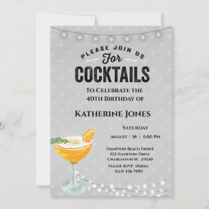 Women's Gray 40th Birthday Cocktail Party Invitation