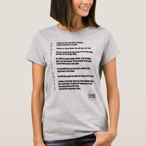 Womens Gray Short Sleeve Apostles Creed T_Shirt