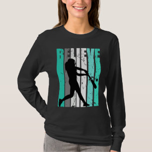 Womens Green Believe Baseball Softball Base Run Pl T-Shirt