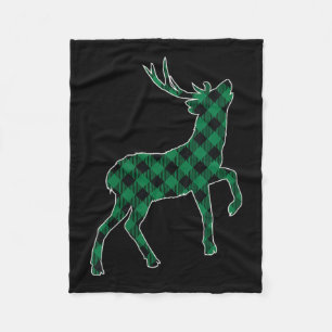 Womens Green Black Buffalo Plaid Deer Reinapparel Fleece Blanket