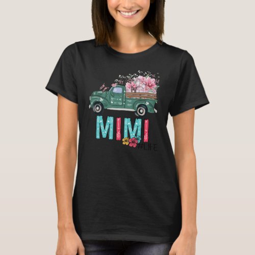 Womens Green Flower Truck Mimi Life Butterflies T_Shirt