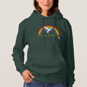 Women's Green Hoodie Rainbow God's Promise Dove