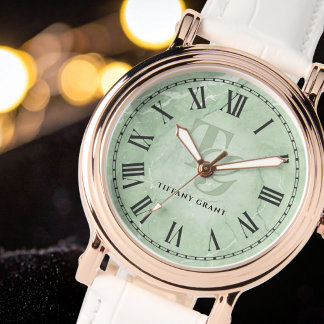 Women's Green Marble Roman Numeral Monogram Watch
