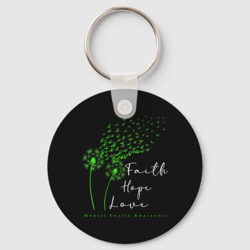 Womens Green Ribbon Dandelion Faith Hope Mental He Keychain