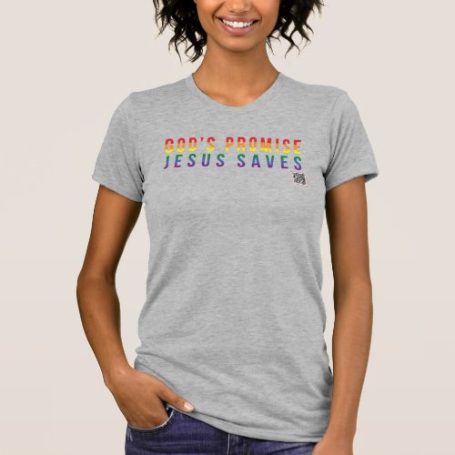 Womens Grey T_Shirt Rainbow Jesus Saves 