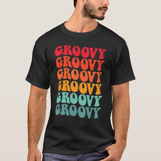 Womens Groovy Colors Retro 70s Aesthetic Nostalgia T-Shirt (Front)