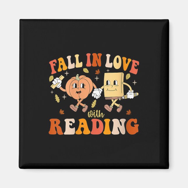 Womens Groovy Fall In Love With Reading Thanksgivi Magnet (Front)