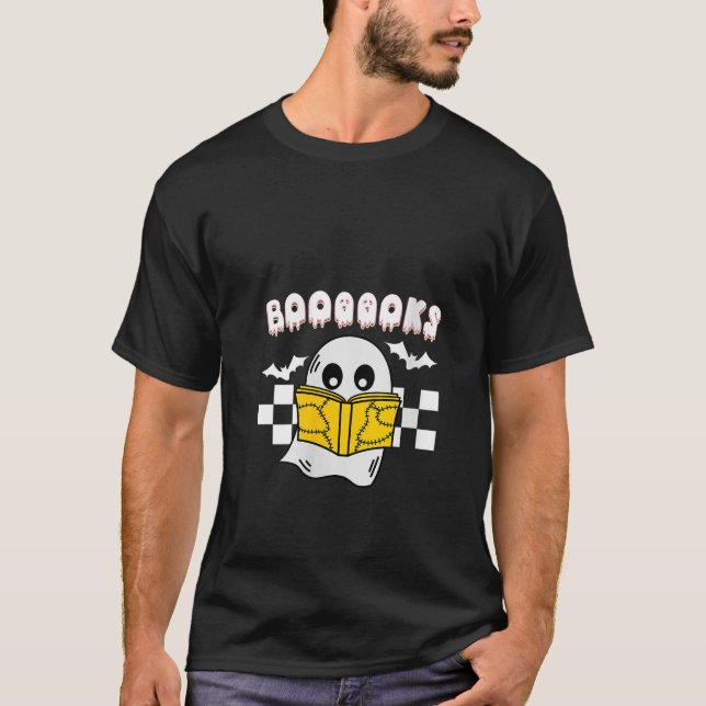 Womens Groovy Ghost Boooooks School Librarian Teac T-Shirt (Front)