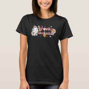 Womens Groovy Ghost Halloween Floral Spooky Counse T-Shirt