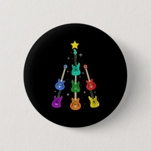 Womens Guitar Christmas Tree Musical Guitar Lovers Button