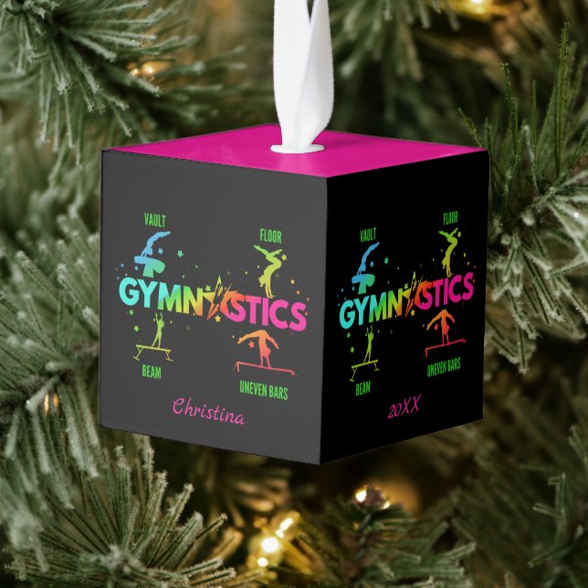 Women's Gymnastics Bars Beam Vault Floor Cube Ornament (Tree)