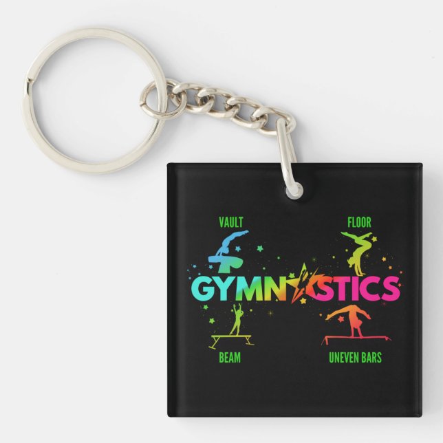 Women's Gymnastics Bars Beam Vault Floor Keychain (Front)