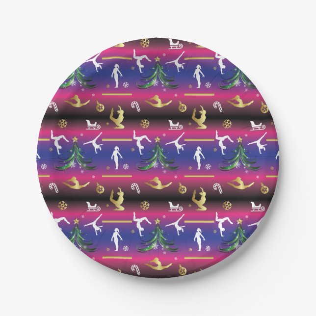 Women's Gymnastics Christmas Tree Paper Plates (Front)