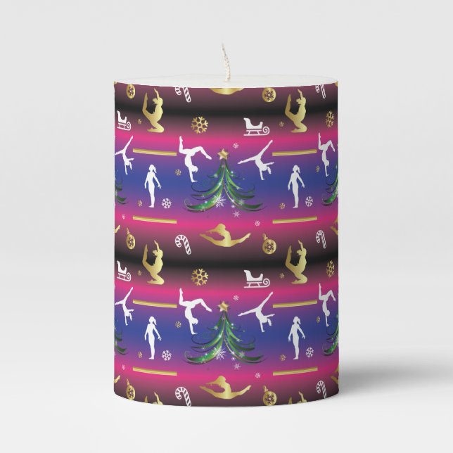 Women's Gymnastics Christmas Tree Pillar Candle (Front)