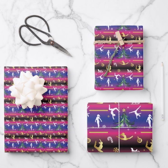 Women's Gymnastics Christmas Tree Wrapping Paper Sheets (Front)