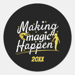 Women's Gymnastics Making Magic Happen Quote Classic Round Sticker