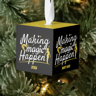 Women's Gymnastics Making Magic Happen Quote Cube Ornament