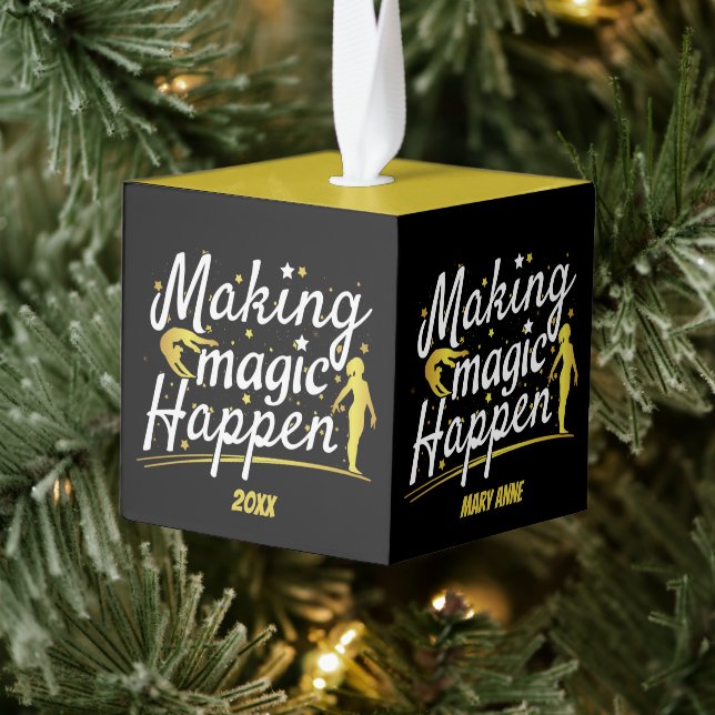 Women's Gymnastics Making Magic Happen Quote Cube Ornament (Tree)
