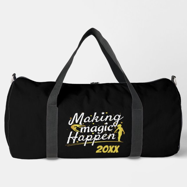 Women's Gymnastics Making Magic Happen Quote Duffle Bag (Front)