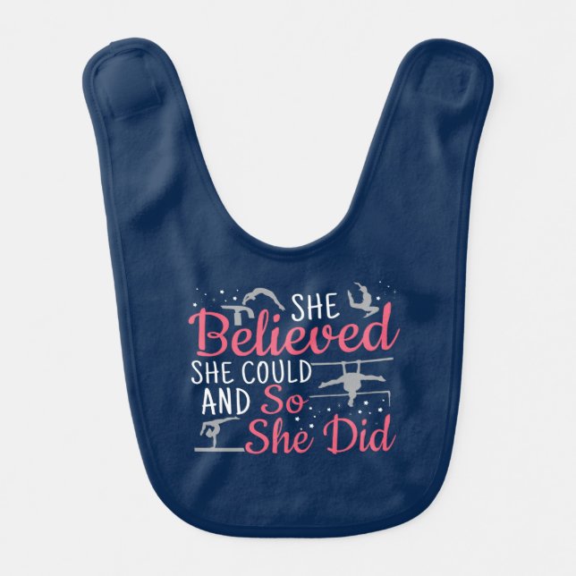 Women's Gymnastics - She Believed She Could Baby Bib (Front)