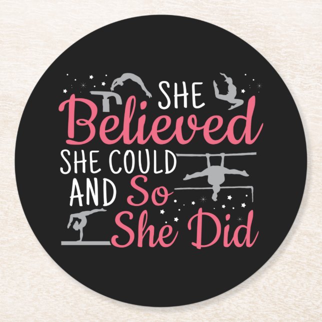 Women's Gymnastics - She Believed She Could Round Paper Coaster (Front)