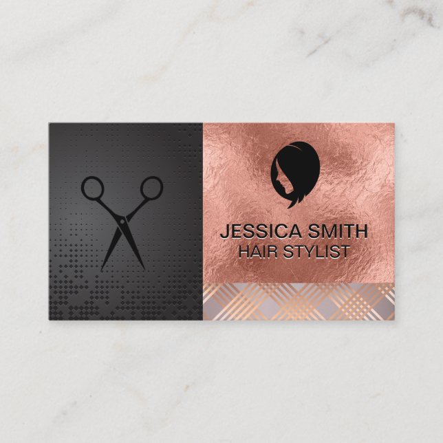 Womens Hair | Rose Foil Gold | Abstract Pattern Business Card (Front)