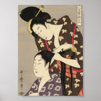 Womens Hairdressing Utamaro Yuyudo Ukiyo-e Art Poster