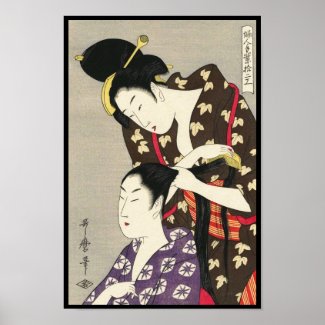 Womens hairdressing Utamaro Yuyudo ukiyo-e art Poster